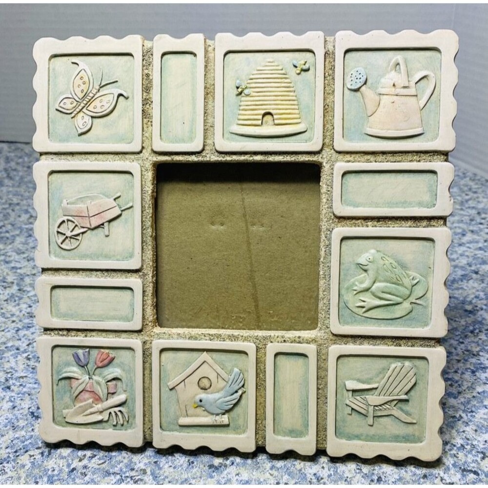 1996 MALDEN TILE 3 x 3 " picture Frame is 7" x 7" bird bee garden frog butterfly